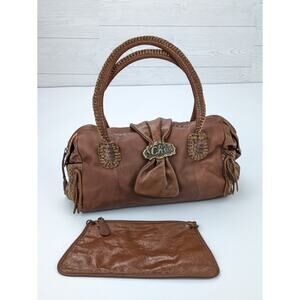 Chi by Carlos Falchi Brown Braided Leather Shoulder Bag & Makeup Bag Magnetic